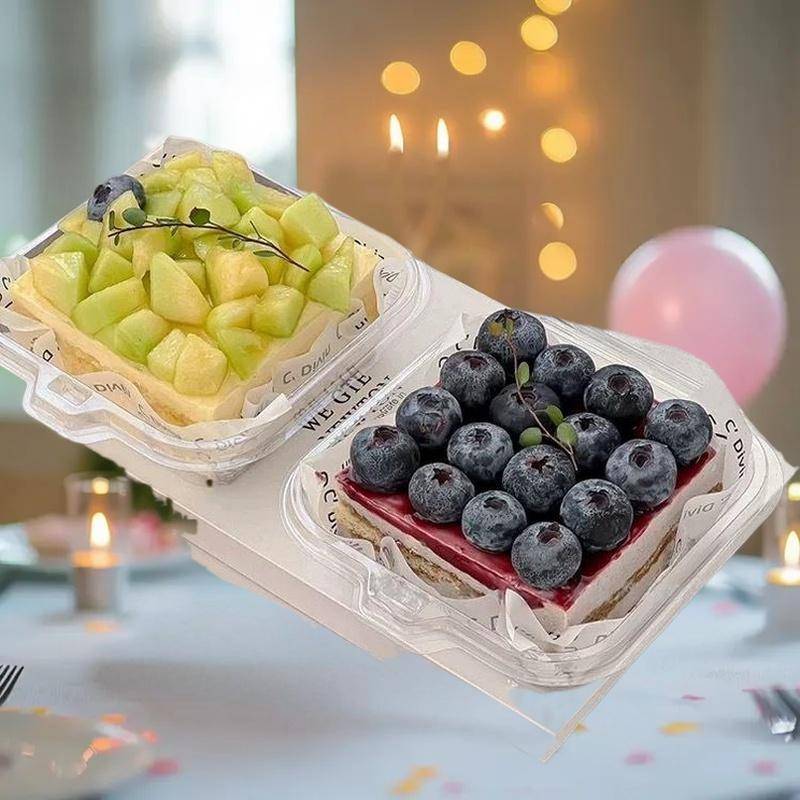 H&X 50 ชิ้นกล่องเค้กพลาสติกแบบฝาพับใส V2 Bento Tiramisu Paaging อุปกรณ์อบขนม