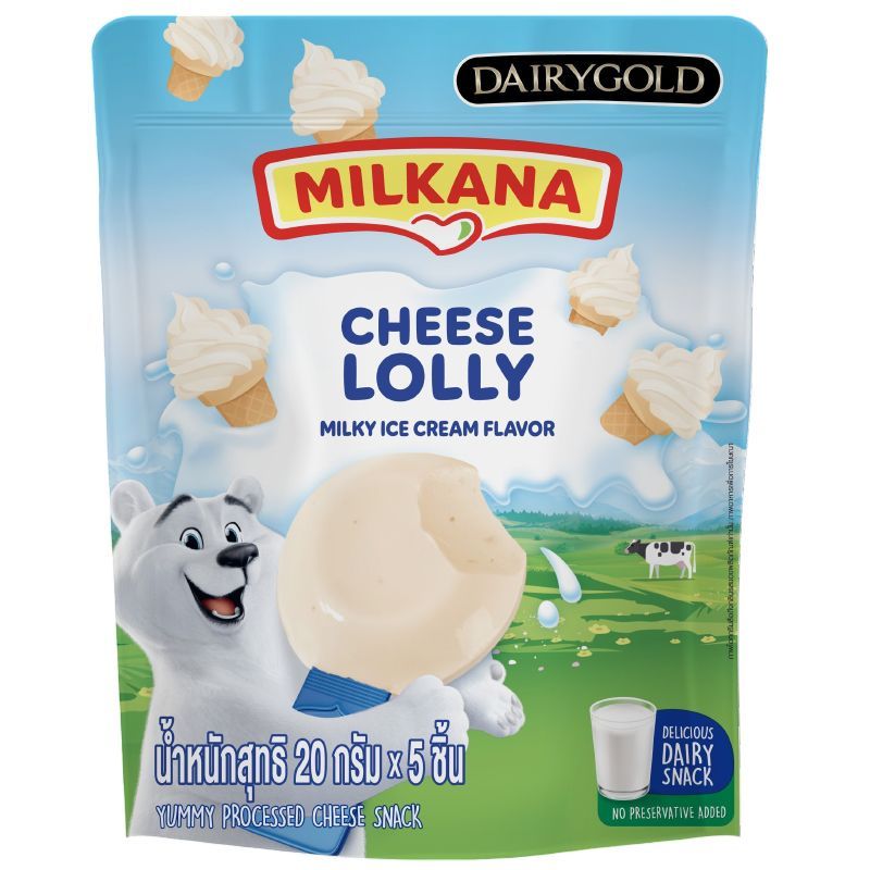 แดรี่โกลด์มิลคานาชีสโลลีมิลค์กี้ไอศกรีม 20กรัม x5 ชิ้น Dairygold Milkana Cheese Lolly Milky Ice Cream 20g. x5 pc.