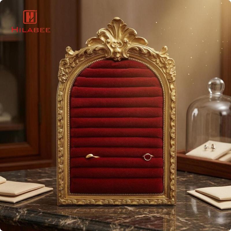 [UsusexaMY] Arched Jewelry Display Frame Freestand Velvet 5x7 Inch Gold Black
