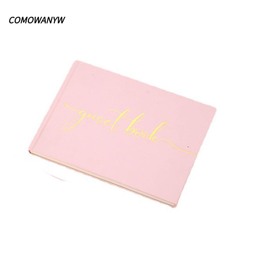 หนังสือแขก COMONYW, 24.3*18.4 CM Paper Wedding Guest Book, Nice Pink/Black/White Guest Recording Boo