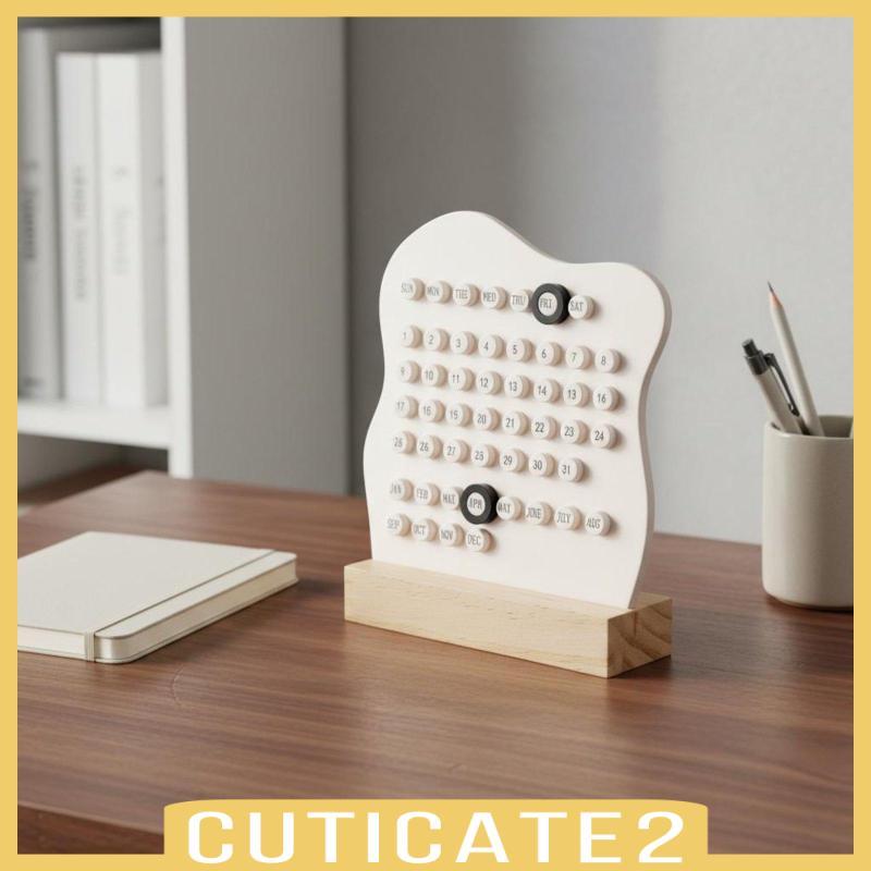 [Cuticate2] ปฏิทินตั้งโต๊ะไม้แบบใช้ซ้ําได้ Simple Block Date Board Modern Table Organizer สําหรับ Ho