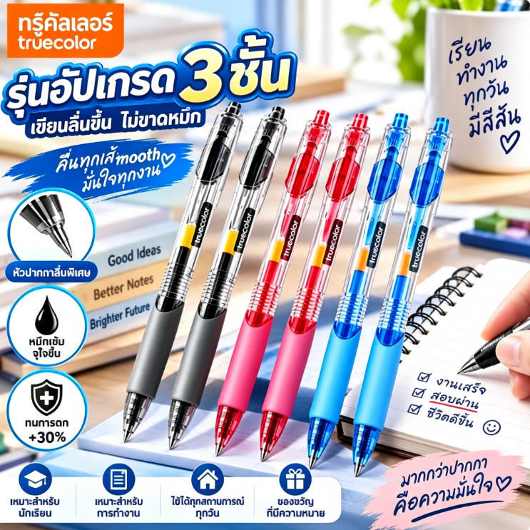 ปากกาหมึกเจลกด 0.5 มม. หัวกระสุน หมึกแห้งเร็วกันน้ำ เหมาะสอบข้อสอบ งานสำนักงาน มี3สี ดำ น้ำเงิน แดง สำหรับนักเรียน