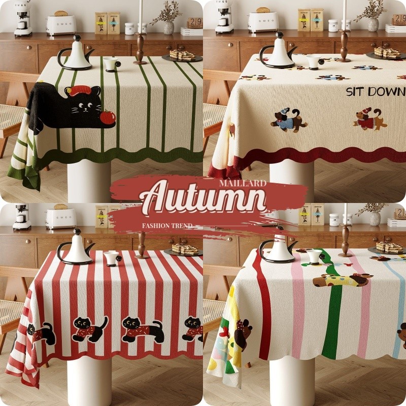 ผ้าปูโต๊ะกันเปื้อนกันฝุ่น วัสดุผ้าฝ้ายและป่าน ตกแต่งโต๊ะ สไตล์โดปามีน สำหรับตกแต่งโต๊ะอาหาร