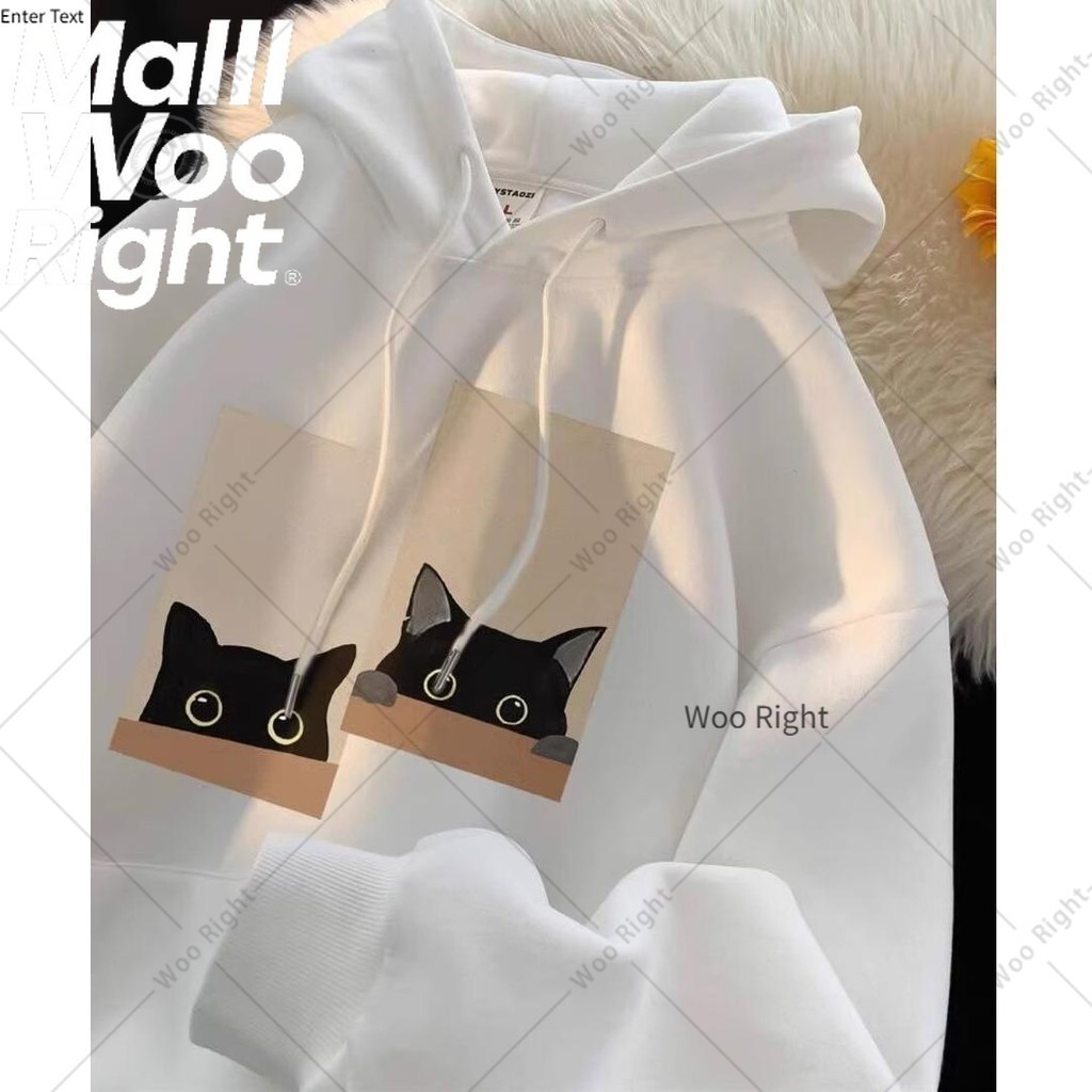 (จัดส่งตลอด 24 ชั่วโมง)WR Hoodie เสื้อฮู้ด เสื้อกันหนาว เสื้อคริสมาสต์ สกรีนลายน้องแมว เสื้อแขนยาว โอเวอร์ไซซ์ ฮู้ด