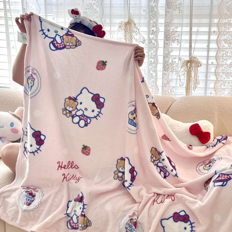 ผ้าห่ม Sanrio ลาย Hello Kitty ผ้าห่มน่ารัก ผ้าห่มนุ่มลายการ์ตูน ใช้ได้ทั้งสองด้าน