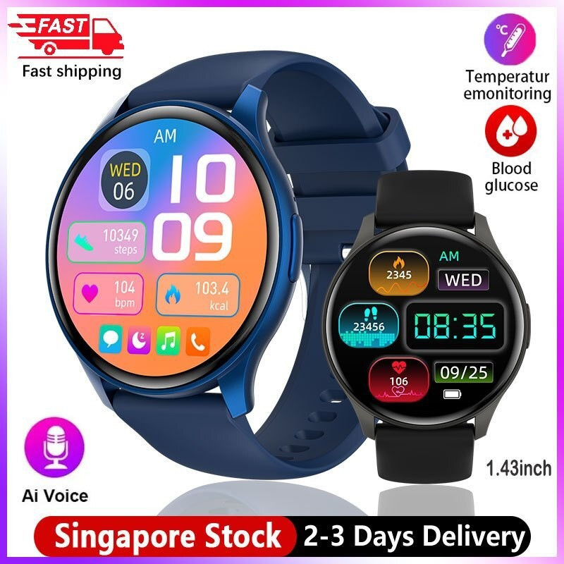 สมาร์ทวอท์ช 1.43 นิ้วผู้หญิง BT Call กีฬาฟิตเนส Tracker Heart Rate Monitor ผู้ชาย Smartwatch บลูทูธ 