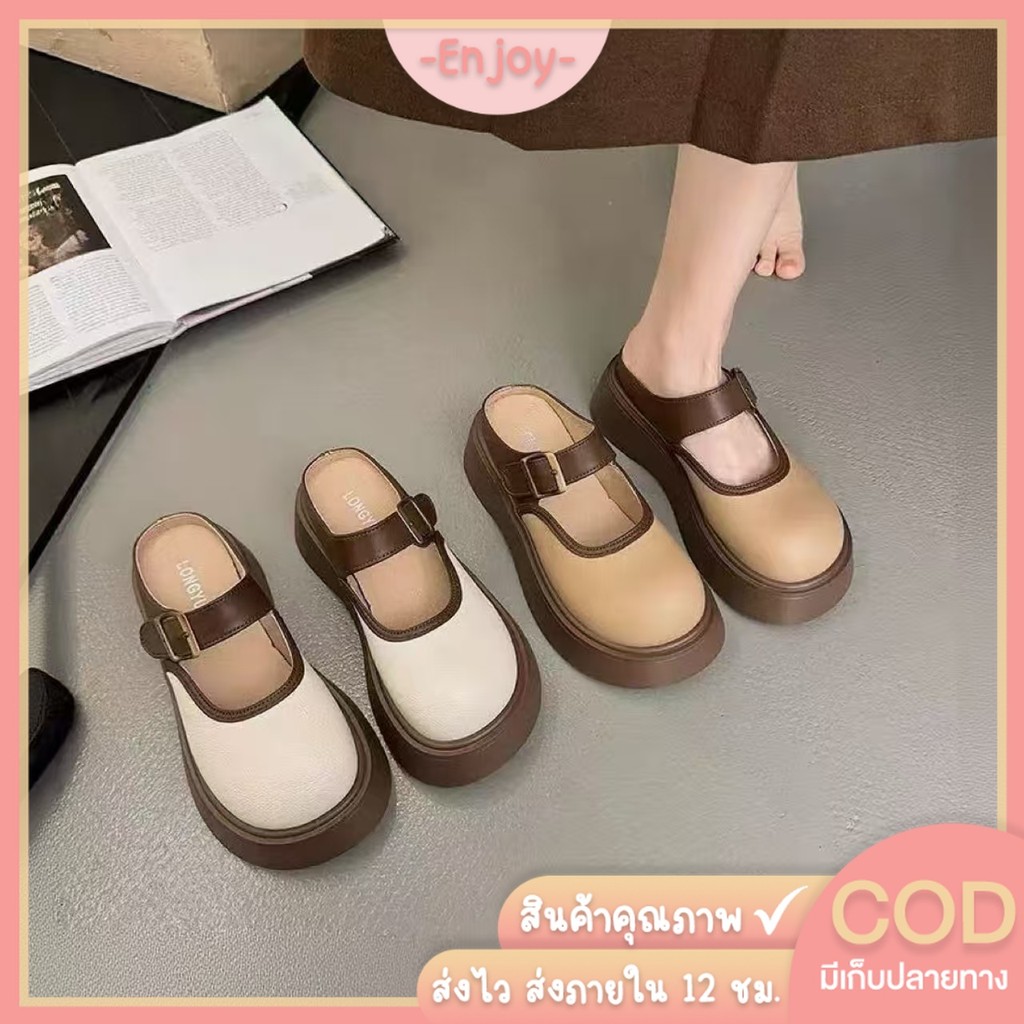 รองเท้าคัชชูเปิดส้นสไตล์เกาหลี มินิมอล น้ำหนักเบา ใส่สบายทุกวัน