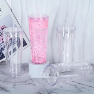 LAKAM ถ้วยหิมะ, แก้วน้ํา DIY Snowglobe โปร่งใส, เจาะรูล่วงหน้า 24 ออนซ์ความจุถ้วยพลาสติก Drinkware