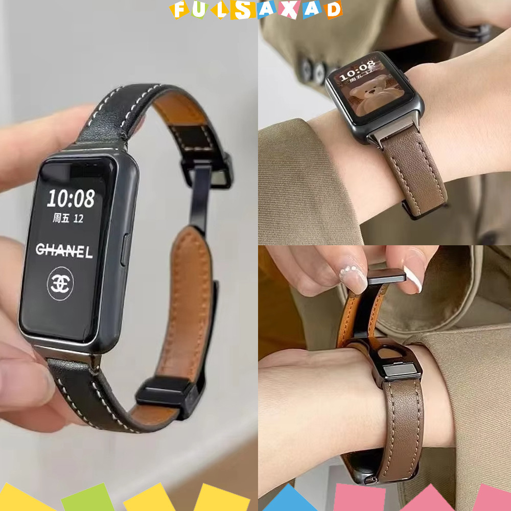 สายรัดแม่เหล็กหนังสำหรับวง for Huawei 10 9 8 NFC นุ่มกีฬาปรับสายรัดข้อมือสำหรับวง for Huawei 10 9 8
