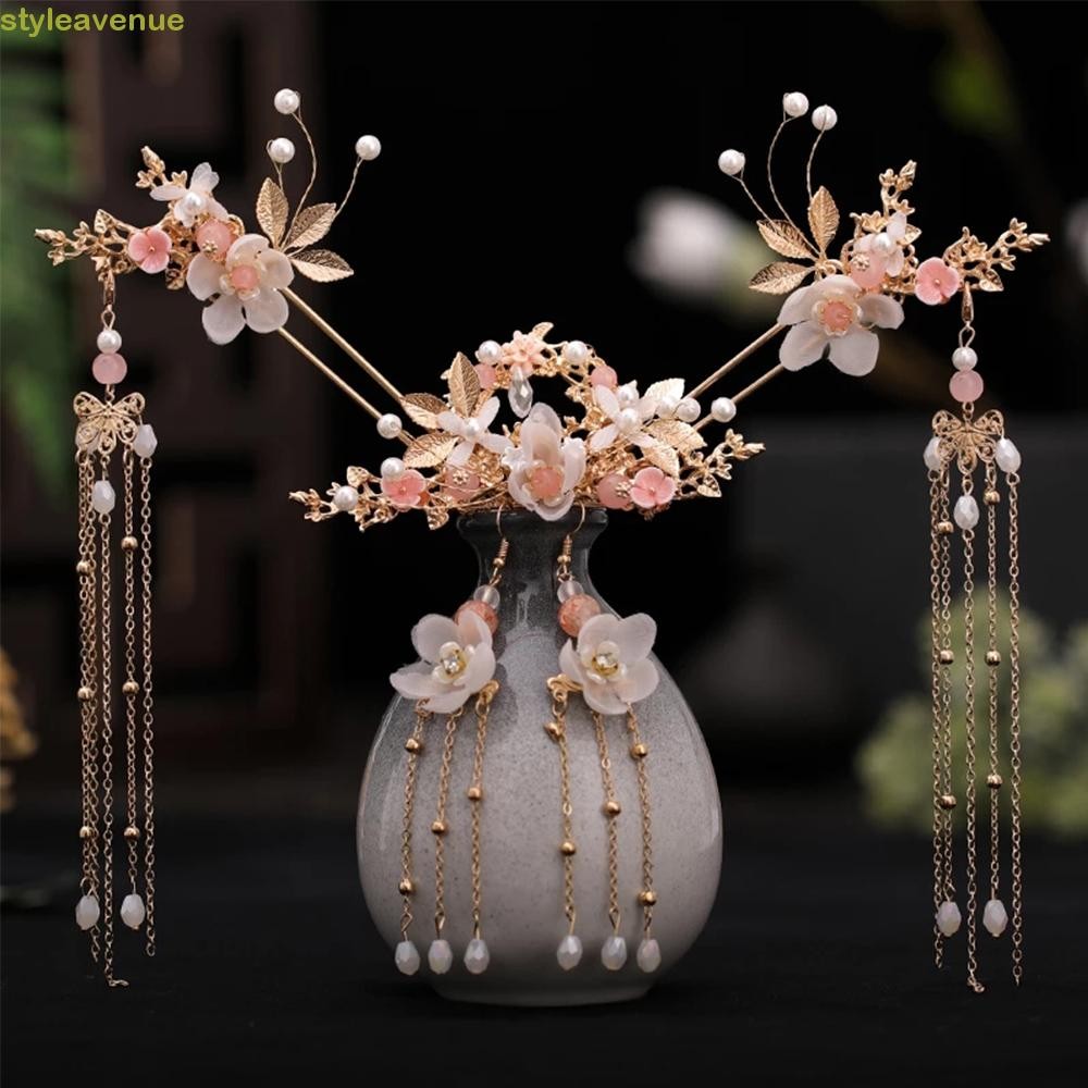 Styleavene Hanfu Hair Stick เครื่องประดับผมพู่คลิปผม Handmade คริสตัลสาวหวีผม