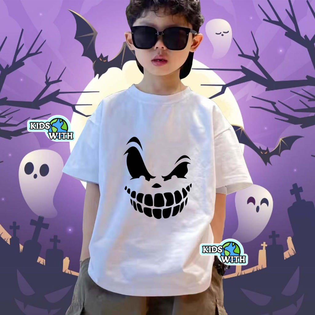（COD）เสื้อยืดแขนสั้นเด็ก เสื้อฮาโลวีน Halloween T-Shirt 100% ผ้าฝ้ายเสื้อยืดคอกลมหลวมๆ หน้าร้อน