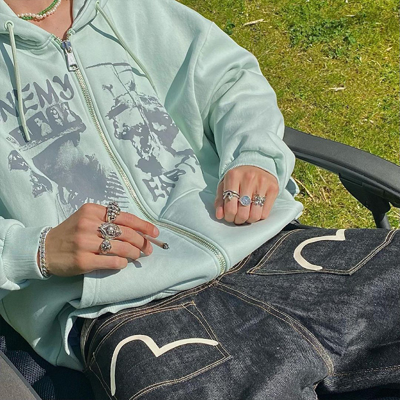 American Street hiphop Cardigan Zipper Hoodie Jacket ins