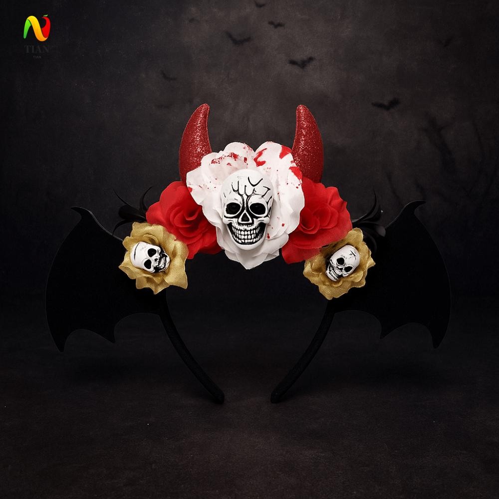 INQUIRY IMPACT ฮาโลวีน Skull แถบคาดศีรษะ, Gothic ค้างคาว Skull Head ผม Hoop, บุคลิกภาพ Headdress จํา