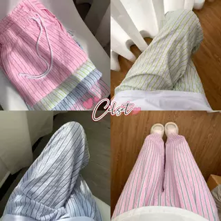 Cilset🛒พร้อมส่ง🎀 กางเกงขายาว เอวสม๊อค ลายทางสีพาสเทล ใส่ได้ทุกวันใส่สบายมาก FY2845