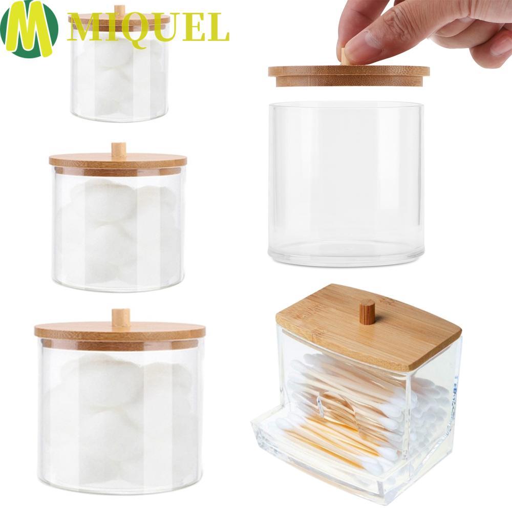 MIQUEL ที่วางสําลีพร้อมฝาปิดไม้ไผ่อะคริลิคแต่งหน้าสําหรับอุปกรณ์ห้องน้ําคอนเทนเนอร์เครื่องประดับขวดห