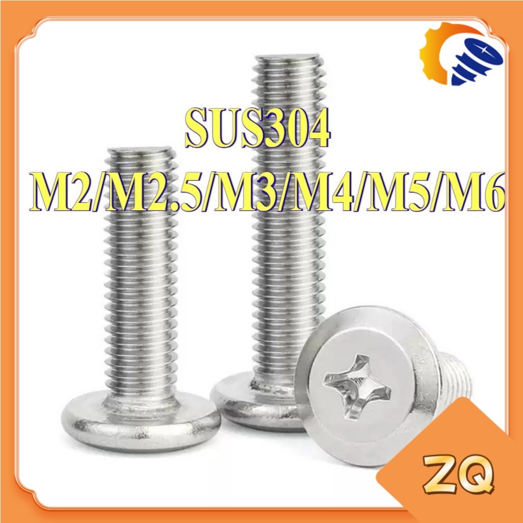 สกรูกากบาท ลบมุม 304 สกรูเฟอร์นิเจอร์ M2/M2.5/M3/M4/M5/M6 * L3-120mm ZQ-MB