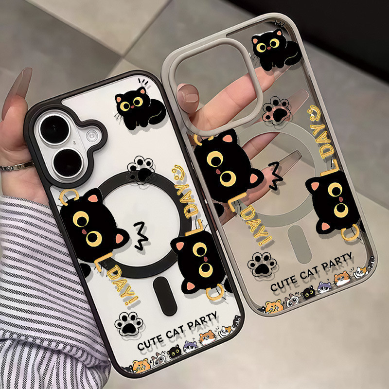 ค้นพบแมวสีดําตัวน้อยหลายตัวเหมาะสําหรับ iPhone 16 15 14 13 12 11 Pro Max 17 XSMAX XS XR 16Plus 7/8plus 17Pro 15ProMax 13Pro ยางนุ่มเคสโทรศัพท์แม่เหล็ก