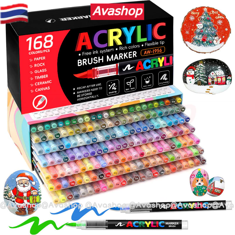 ✨ส่งจากไทย✨ 48/60/72/120/168 สี ชุดปากกามาร์คเกอร์อะคริลิก ปากกามาร์กเกอร์อะคริลิคสําหรับภาพวาดหิน,ปลายแปรงเครื่องหมายสีเครื่องหมายผ้าสีกันน้ํา
