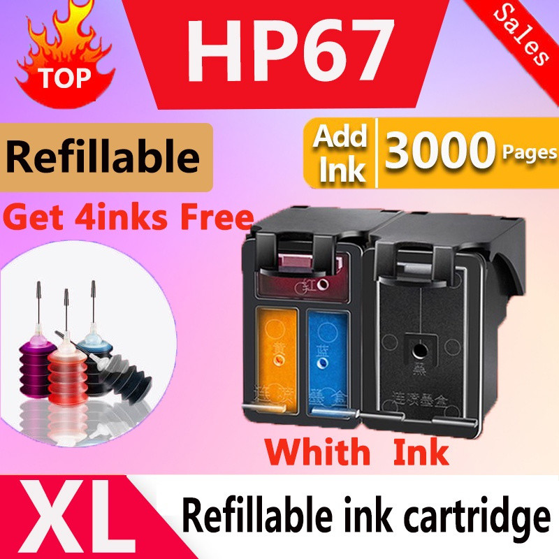 ใช้งานร่วมกับ HP 67 ตลับหมึก HP 67XL HP 67 หมึก HP67 สีดํา HP67 สี HP 67 ตลับหมึกสําหรับ 4120 / 4122