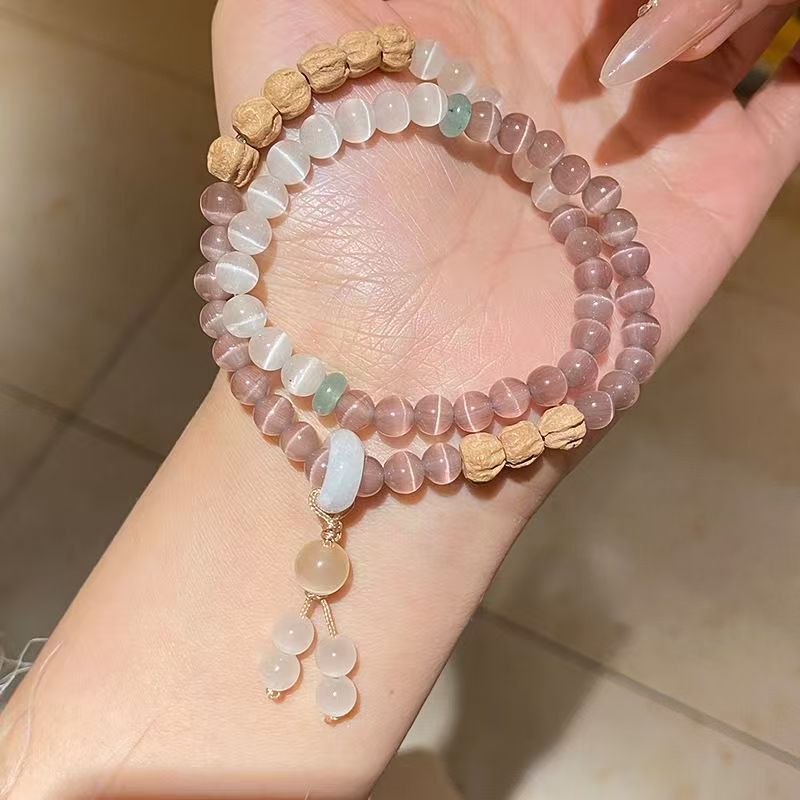 {Pine Mist Rose} Pink Cats Eye Peach Seed Hand} Pink Cats Eye Peach Seed Hand Accessories Female "Pi