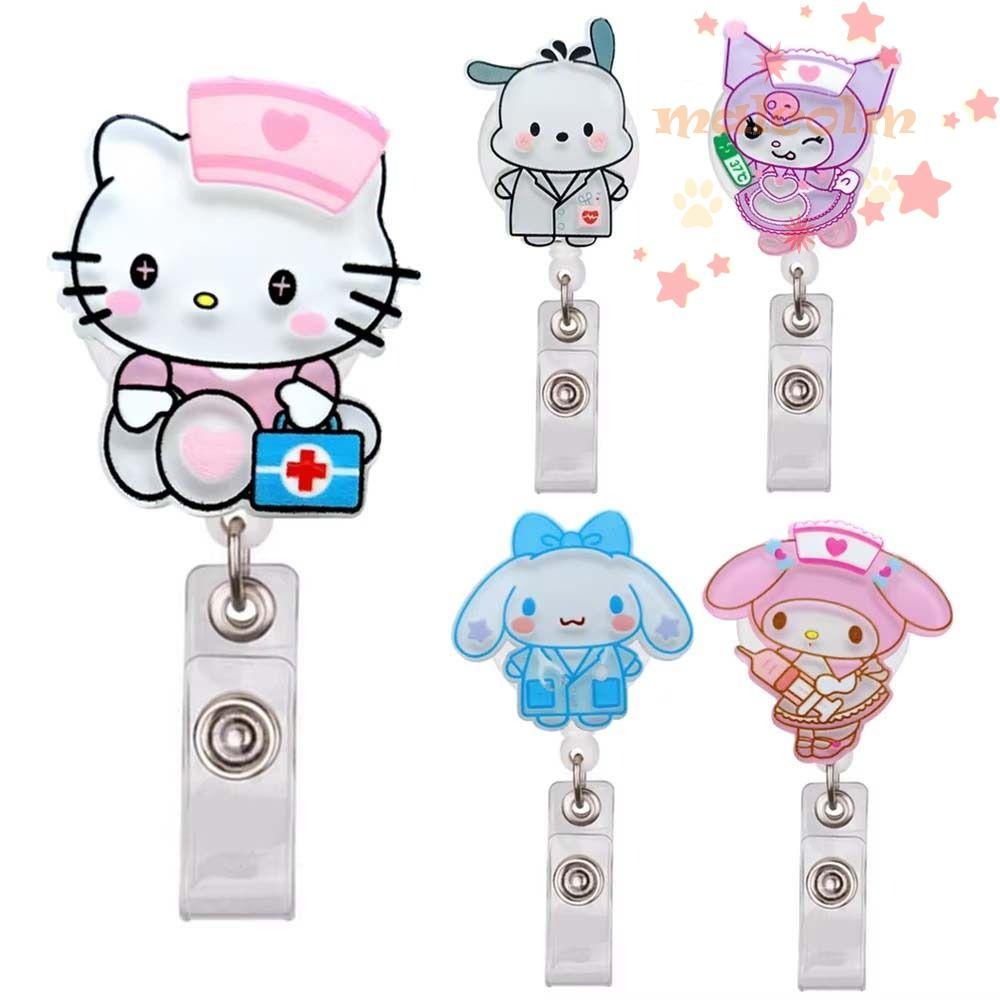 MALCOLM Retractable Badge Reel, My Melody Cinnamoroll ID Card คลิป,อุปกรณ์สํานักงาน Pass Card Easy ด