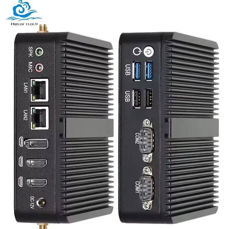 Helorpc Industrial Mini PC พร้อม Inter N100/J6412 รองรับ WiFi 1xDDR4 2xGbE LAN 2xRS232 4xUSB คอมพิวเ