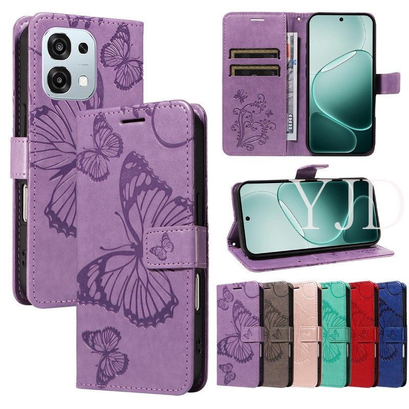 เคสสําหรับ OPPO A6 Pro F31 Big Butterfly Leather Card Slot สายคล้องมือ TPU Anti-Drop เคสโทรศัพท์