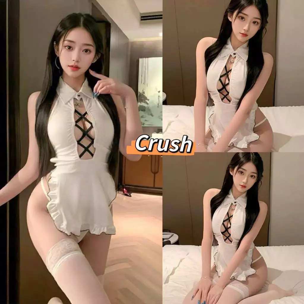 Crush💘 ชุดคอสเพลย์แม่บ้าน ดีเทลผ้ากันเปื้อน คล้องคอเปิดหลัง ใส่สบาย 🛒พร้อมส่งจากไทย (ฺNP-0511)
