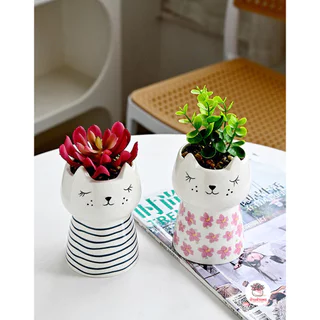 กระถางเซรามิค แมวเหมียวแก้มจุด กระถางต้นไม้ แคคตัส กระบองเพชร ไม้อวบน้ำ Cactus&Succulent