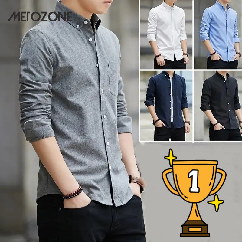 MeTozone【5 สี】เสื้อเชิ้ตแขนยาว คอปกโปโล แบบเป็นทางการ ติดกระดุม สไตล์นักธุรกิจ สําหรับผู้ชาย ไซซ์ M-5XL