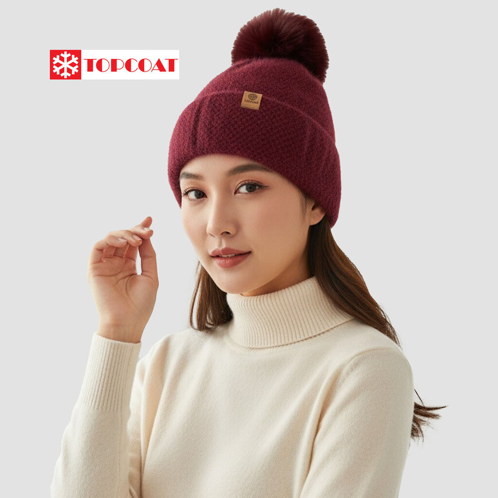 TOPCOAT หมวกกันหนาว (Pom Pineapple Knit) บุขนหนานุ่มพิเศษ มีจุก (1 ใบ) Freesize