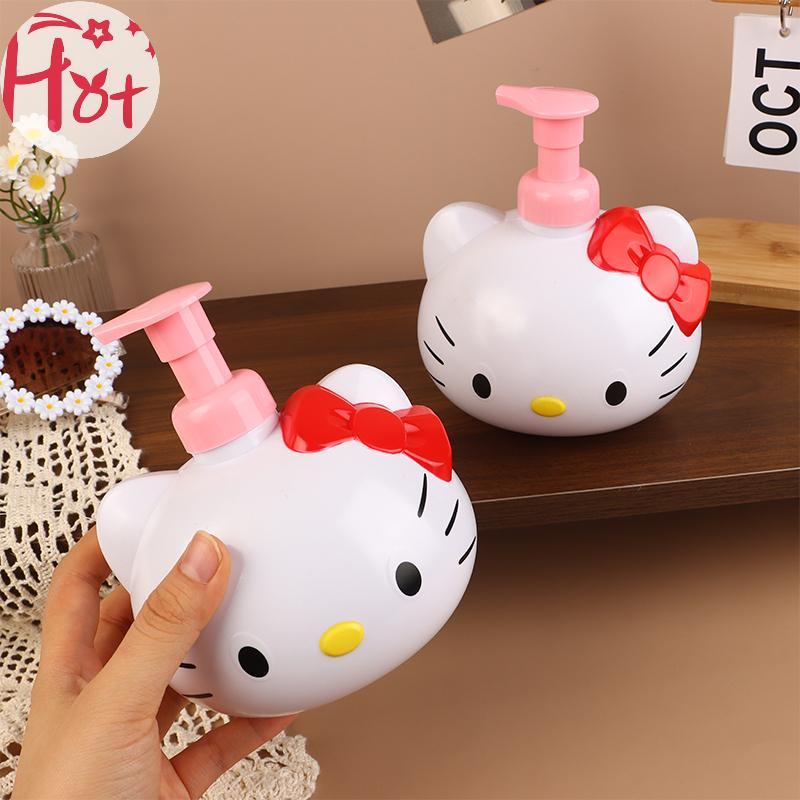GE 450ml Hello Kitty Foaming Dispenser ขวด Sanrio Cat Soap Dispensers สบู่เหลวแชมพูขวดปั๊มอุปกรณ์ห้องน้ําสแควร์