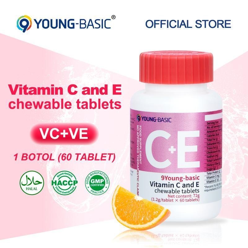 9YOUNG-BASIC Vitamin C และ E Chewable Tablets 60 เม็ด/ขวด วิตามินซี+ วิตามินอี |   วิตามินรวม |   สํ