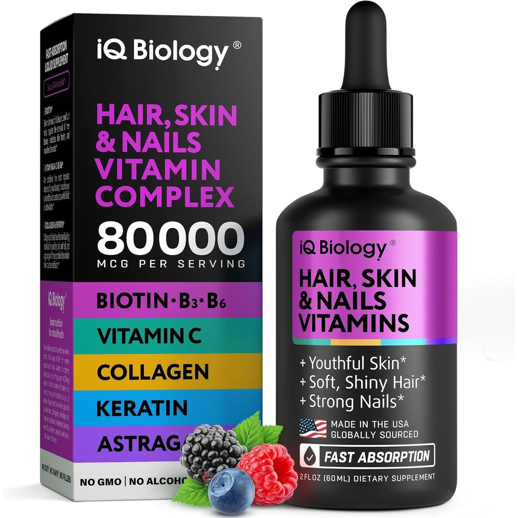 Liquid Biotin 5000mcg Drops – 80,000mcg วิตามินปลูกผมพร้อม Astragalus Collagen & Keratin, Extra Stre