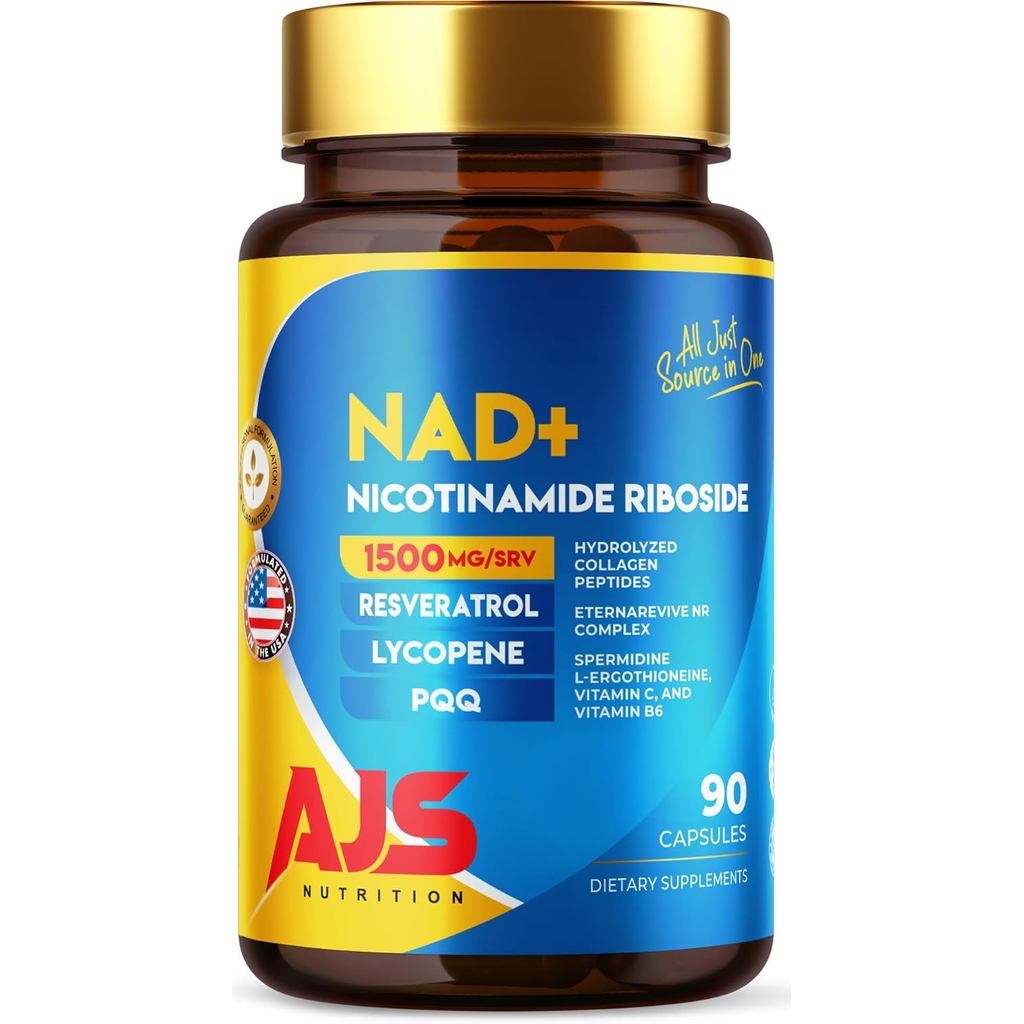 AJS NAD+ Cellular Energy – อาหารเสริม NR พร้อม PQQ, Resveratrol, Lycopene, Spermidine, L-Ergothine, 
