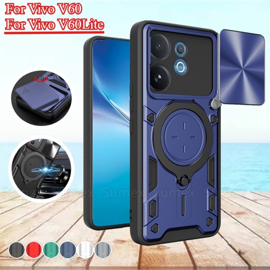 สไลด์กล้องป้องกันปลอกสําหรับ Vivo V60 VivoV60 Lite 5G เคสโทรศัพท์เกราะแหวนยึดขาตั้งทนทานกันกระแทกปกแ