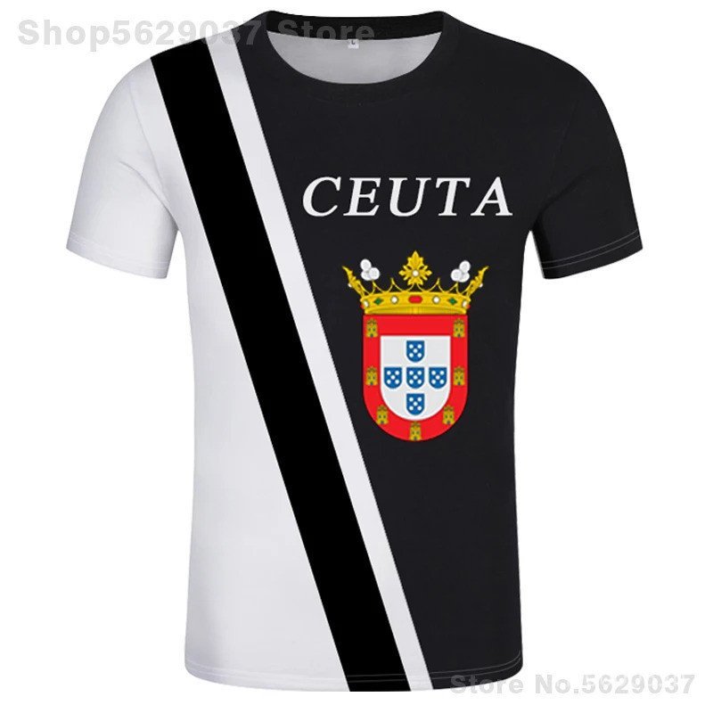 เสื้อยืด_unisex_ลายกราฟิก_3D_Ceuta_สเปน ธงประเทศ แขนสั้น แบบแฟชันและตลก