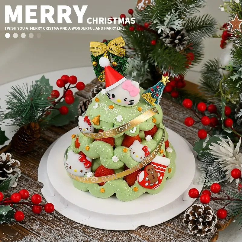 Christmas Wishing Tree HelloKitty ตกแต่งเค้กคริสต์มาส Bow KT แมวเครื่องประดับเบเกอรี่ Plugin
