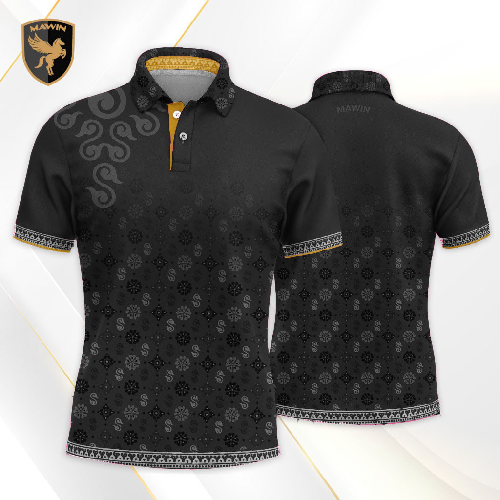 เสื้อโปโล MAWIN ลาย Royal Flower ในสีดำ สำหรับทุกเพศ