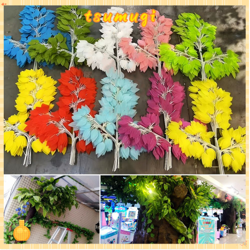 TSUMUGI 12PCS ประดิษฐ์ Banyan Leaves, Silk Leaves Multicolor จําลอง Ficus สาขา, Creative สมจริงปลอม 