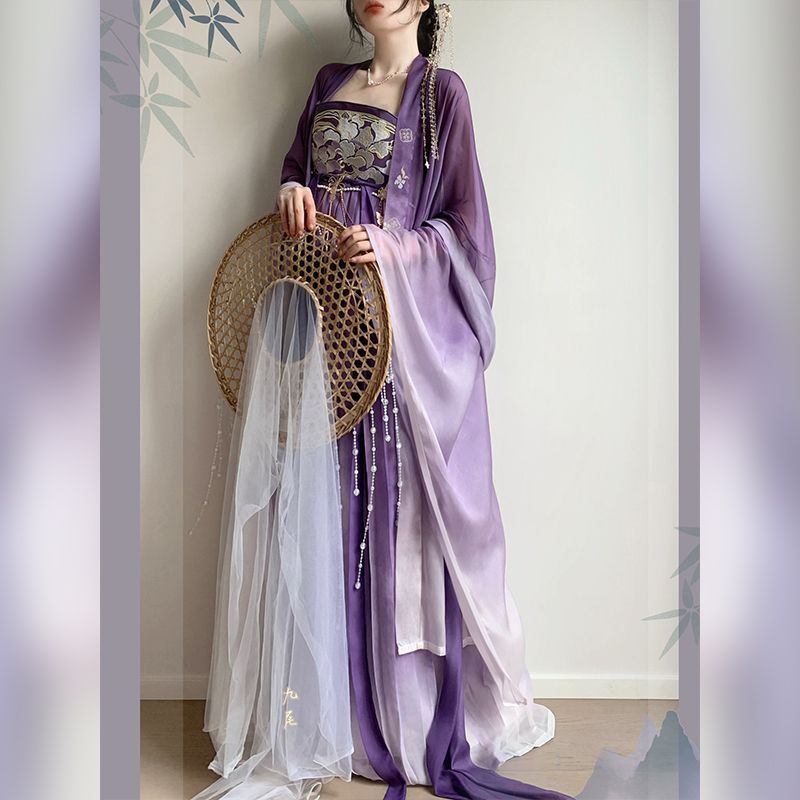 Cao Zhoufu Original Ziyan Hanfu หญิง Tang Made เต้านมยาวเสื้อแขนใหญ่ปักทุกวัน Xianqi คําคมกระโปรงฤดูใบไม้ผลิฤดูร้อนฤดูใบไม้ร่วงสไตล์