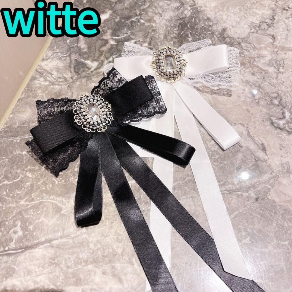 เข็มกลัดBow Tieสำหรับงานศพและการไว้อาลัย ทำจากผ้าลูกไม้ริบบิ้นสีดำและคริสตัล Rhinestone