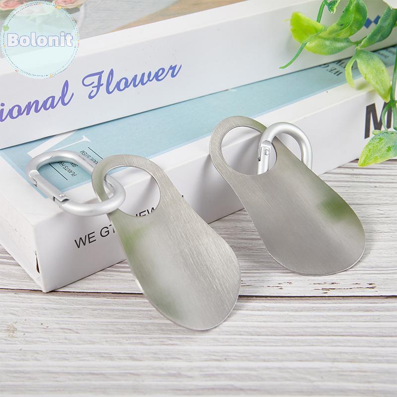 Bolonit 1 PC ช้อน Shoehorn Shoehorn 7.5 ซม.สแตนเลสสตีลโลหะรองเท้าฮอร์นรองเท้า Lifter เครื่องมือ Carabiner TH