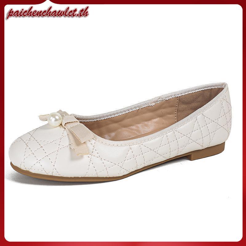 รองเท้าบัลเล่ต์ ส้นแบน หัวมน ประดับโบว์ ขนาดใหญ่ สไตล์เกาหลี สําหรับผู้หญิง ไซซ์ 41 42 43