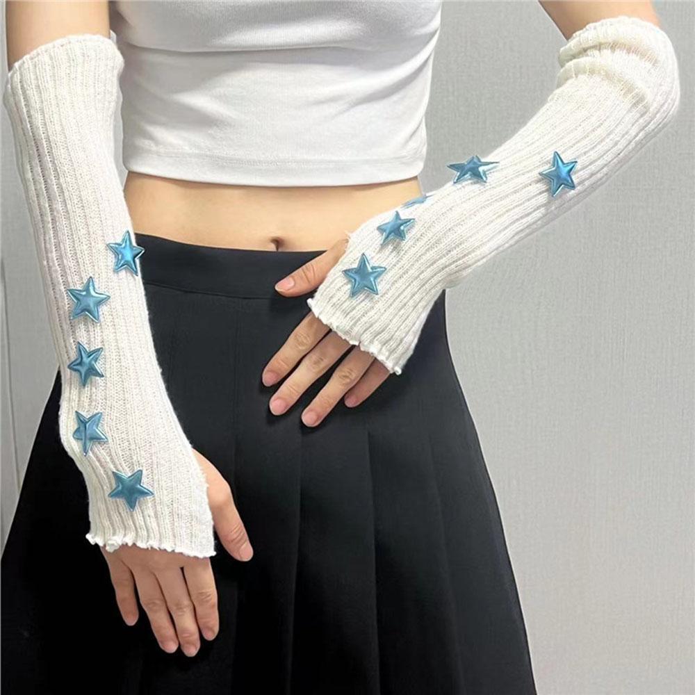 (Next Day Local Delivery) Y2K Star Design Fingerless Gloves สําหรับผู้หญิงถักแขนอุ่นแขนสําหรับเสื้อผ