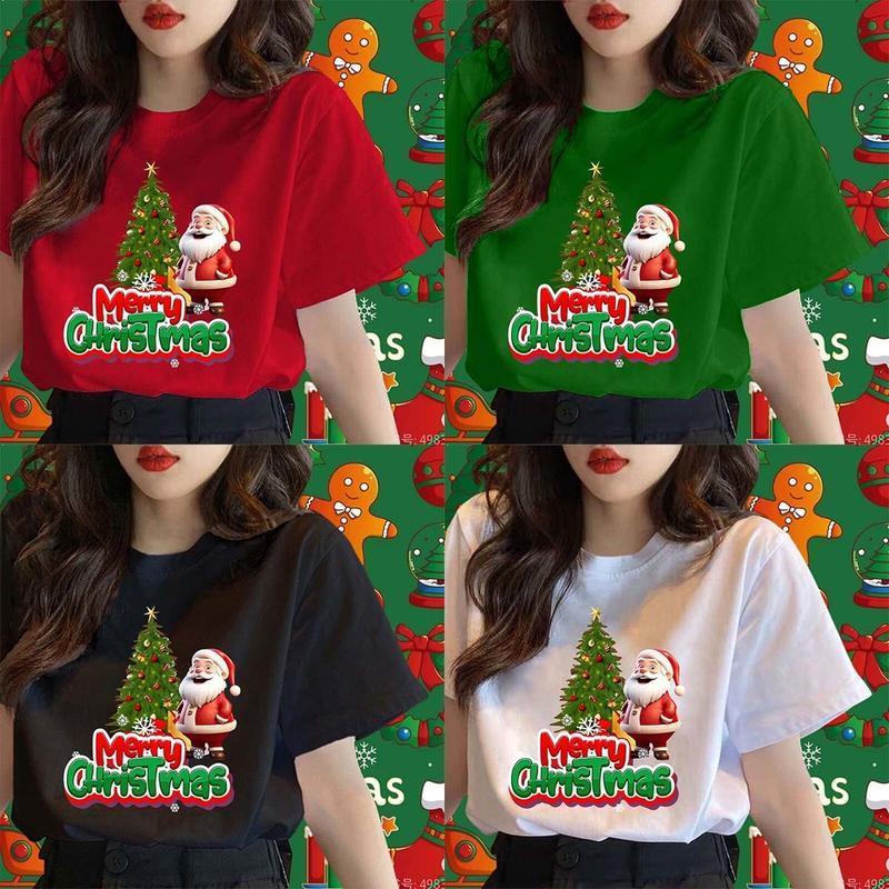 COD✅ (จัดส่งในกรุงเทพฯ) MAO Shop เสื้อคริสต์มาส Merry Christmas T-shirt ซานตาคลอส พิมพ์ลาย  เสื้อผ้าแฟชั่นผู้หญิง-1