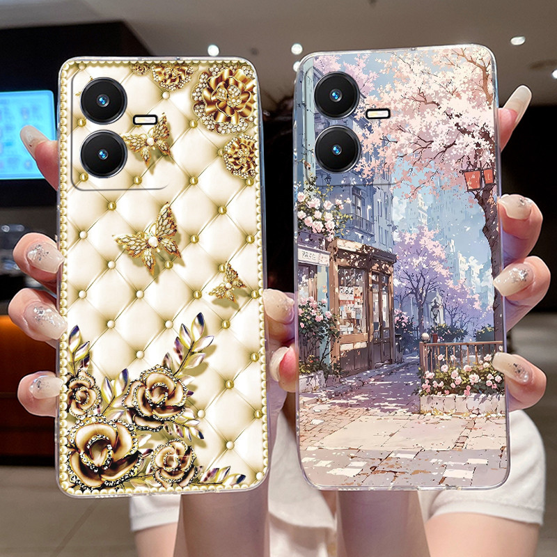เคสโทรศัพท์สําหรับVivo Y22s/Y22 2022 V2206 V2207 ซิลิโคนใสTPU Softcaseกันกระแทกออกแบบใหม่รูปแบบความงามแมวน่ารักกระต่ายปลอก