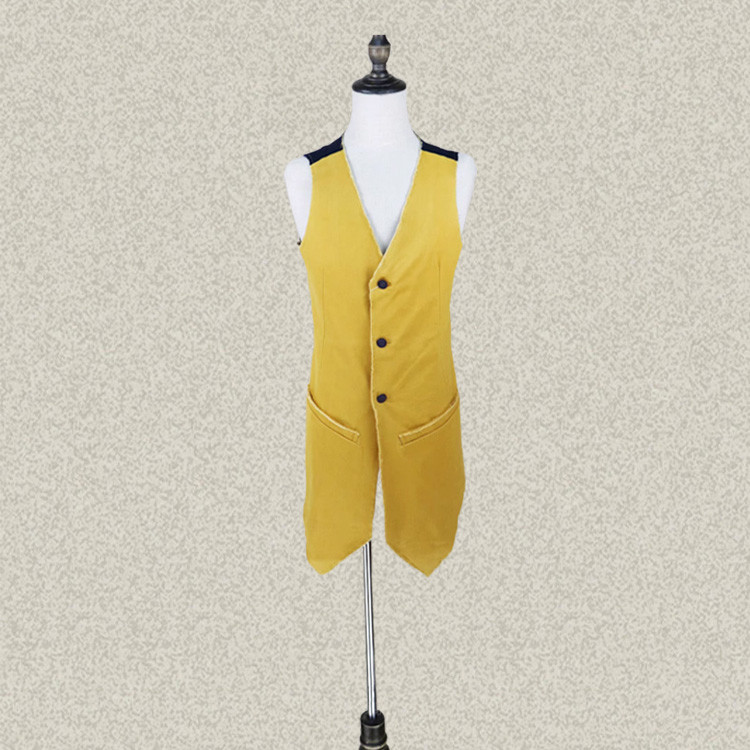Jie * J * eor ผู้ชายแท้ V คอ Single-Breasted ด้านหน้ายาวกลับสั้น Color-Blocking Cotton Stretch เสื้อ