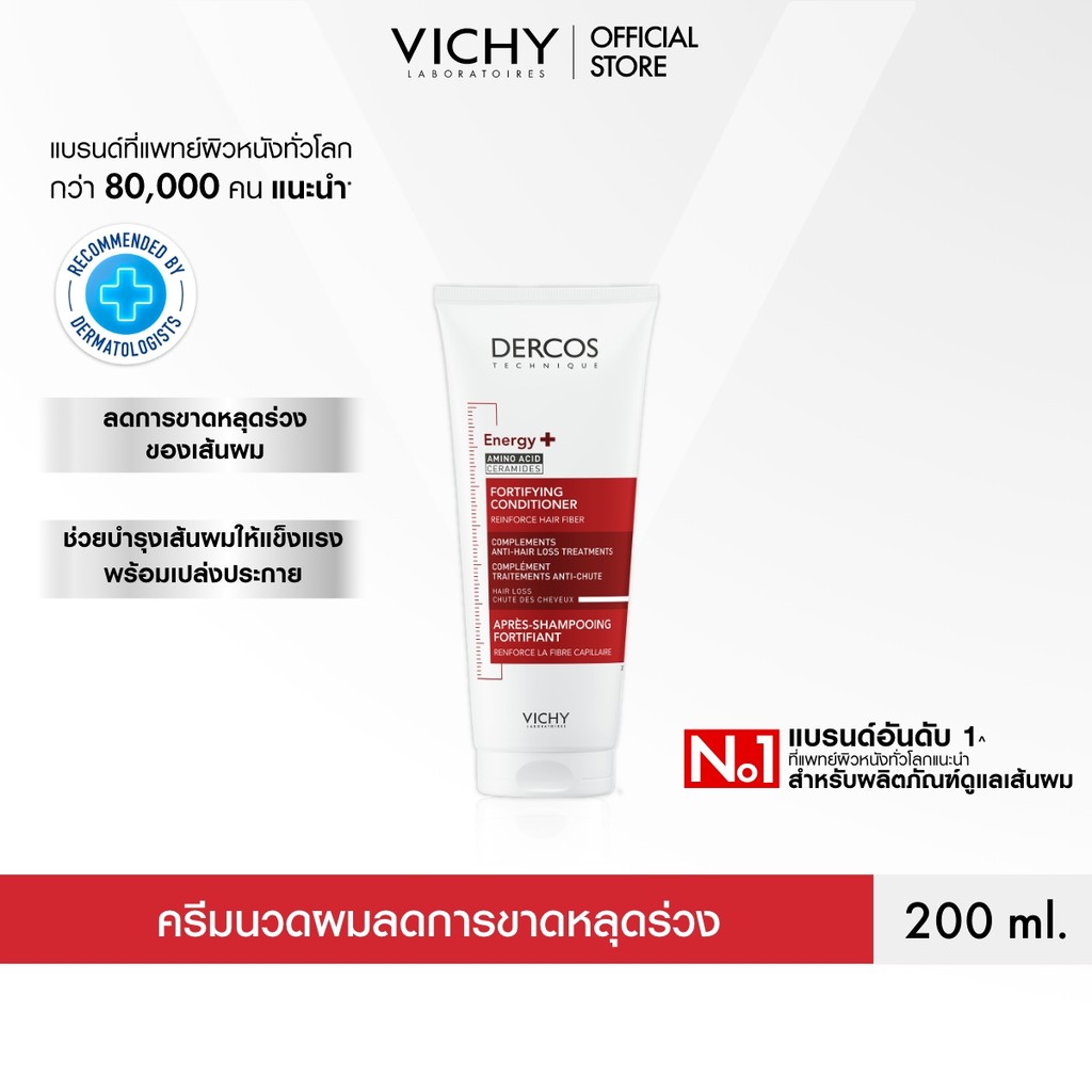 วิชี่ VICHY DERCOS ENERGY+ FORTIFYING CONDITIONER ครีมนวดเส้นผม สำหรับผู้ที่มีปัญหาผมขาดหลุดร่วง