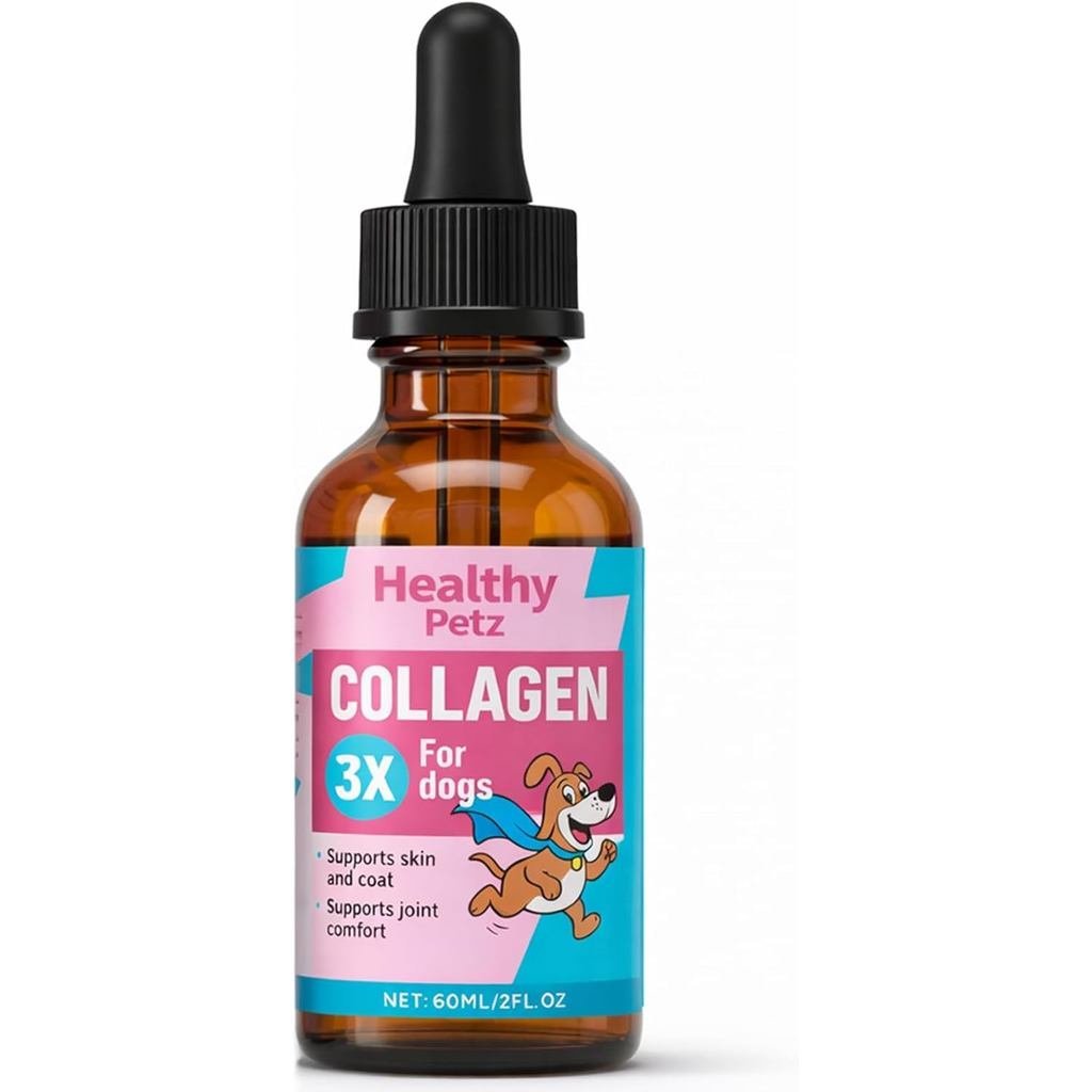 Healthy Petz Premium Liquid Collagen Drops for Dogs - Three Collagen, Hyaluronic Acid & Vitamins - J